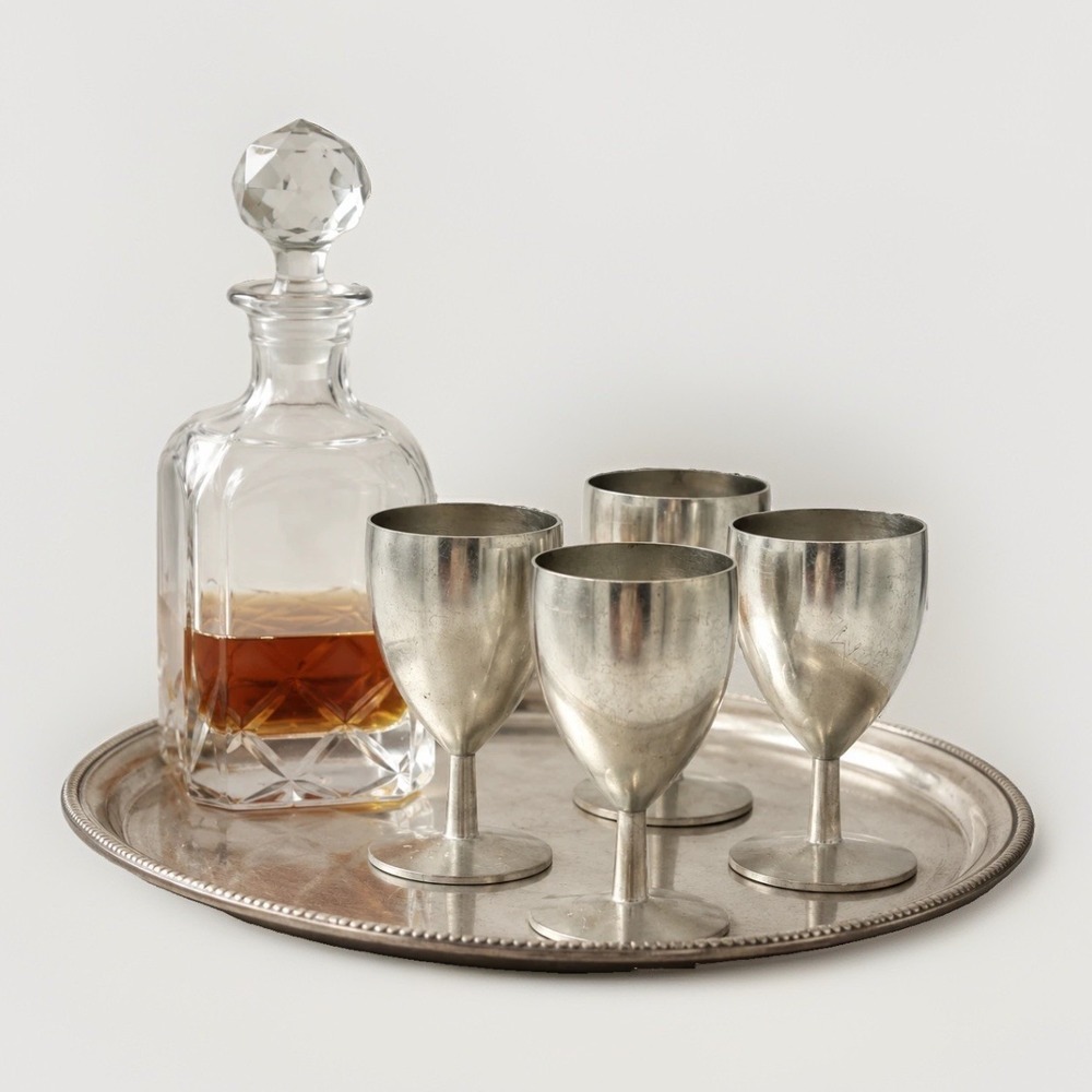 Vintage Holland Pewter Cordial Goblets Set of 4 Small Stemmed Cups by Metawa